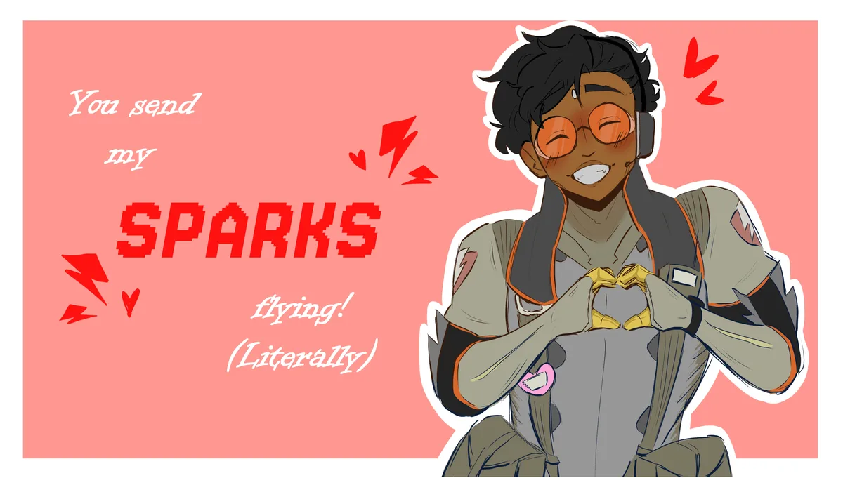 An anime-style illustration of a smiling character with dark skin, black hair, and orange glasses, wearing a grey and black…