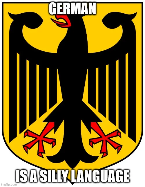 The image displays the black, red, and gold German national coat of arms featuring a stylized black eagle with a red beak…