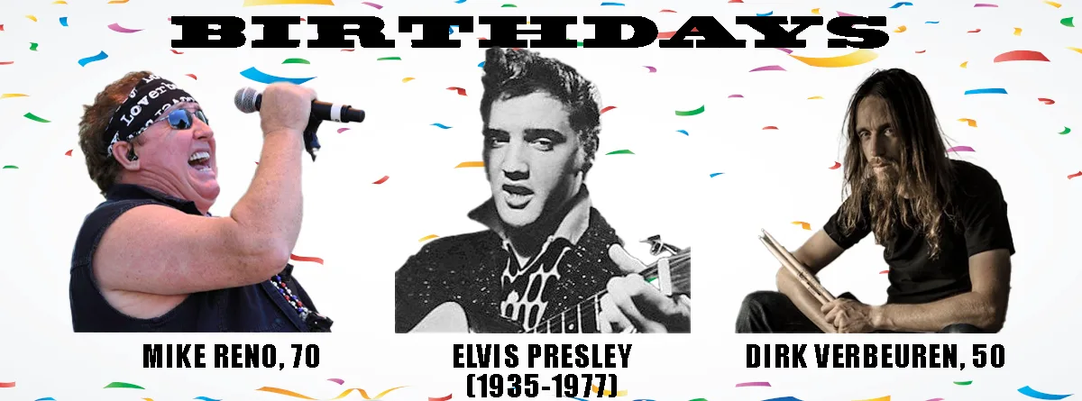 A celebratory image with confetti background and the word 'BIRTHDAYS' at the top. It features three men: on the left, Mike…