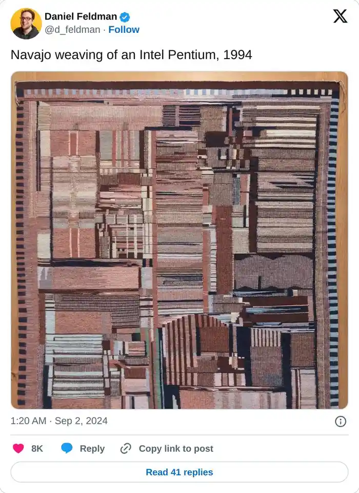 The weaving is so precise that it clearly represents a specific Pentium variant known as P54C.