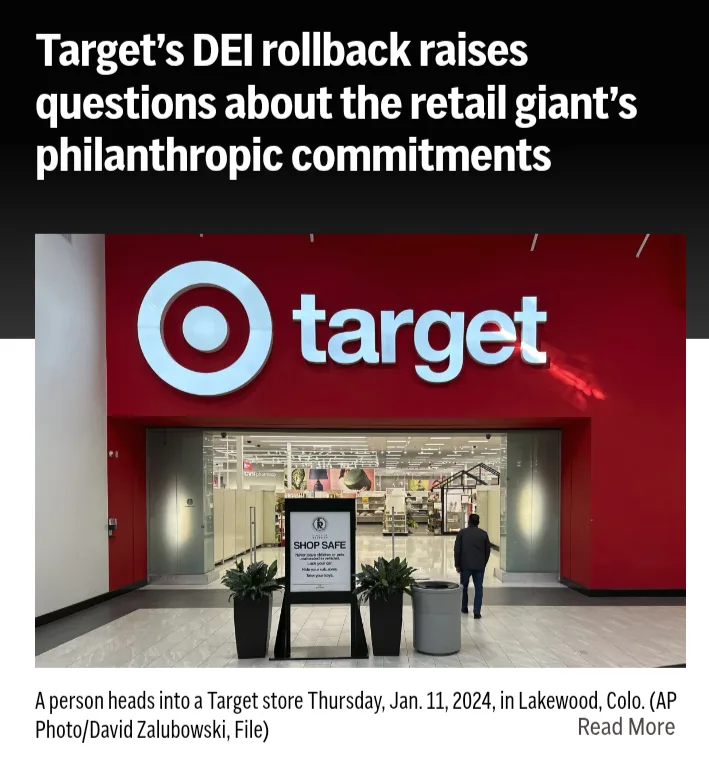 A news photo shows the exterior of a Target store with its iconic red wall and white bullseye logo. A person walks into the…