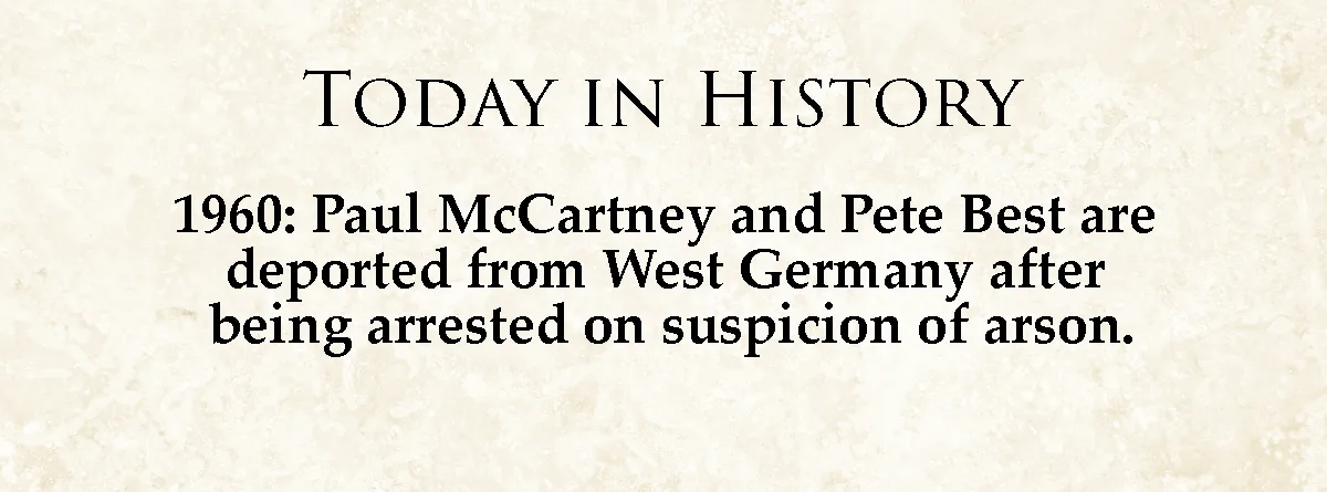 The image displays a beige parchment-style background with black serif text. The header reads 'TODAY IN HISTORY', followed…