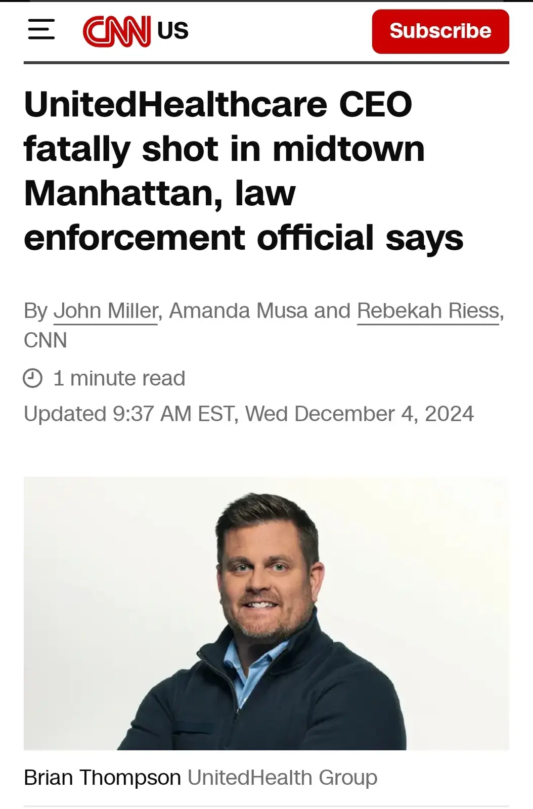 Tragic News: United Healthcare CEO Shot in Midtown Manhattan