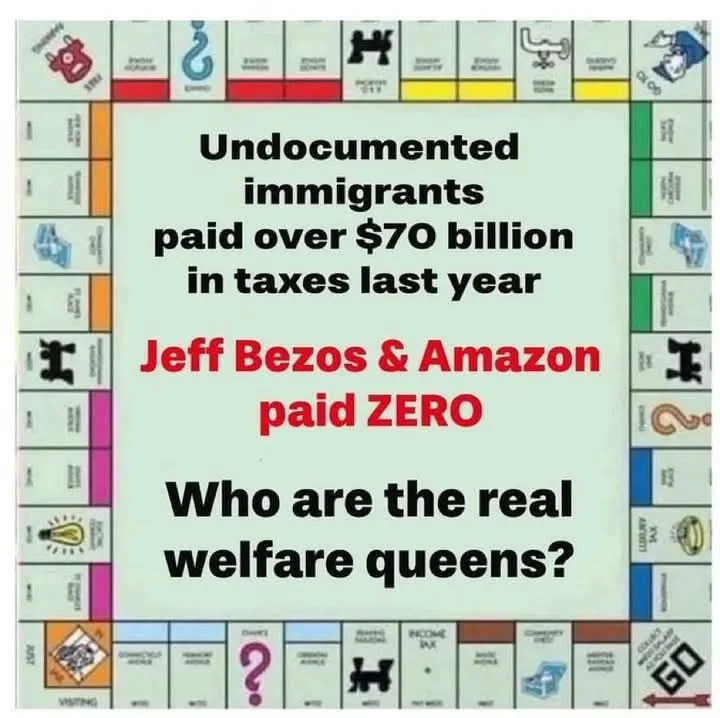 The image displays a Monopoly board with a large white overlay containing three text blocks. The top block in black text…