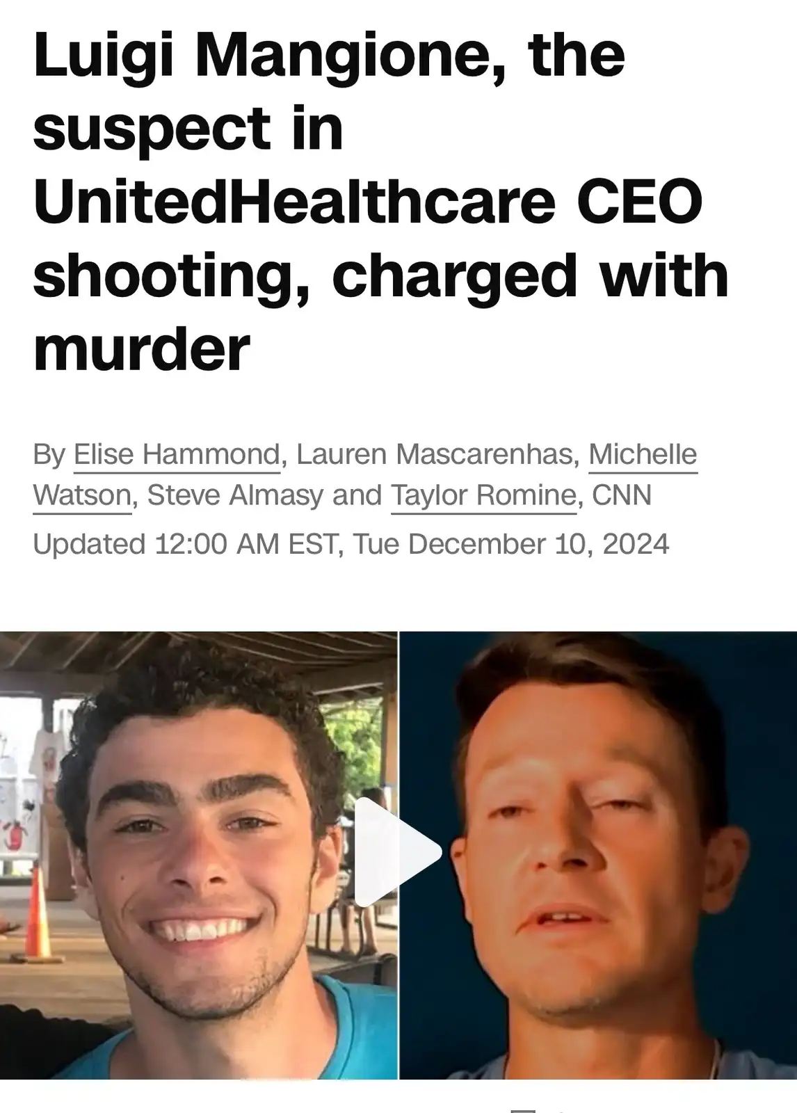 The image is a split-screen meme showing Luigi Mangione on the left smiling brightly and on the right looking distressed…