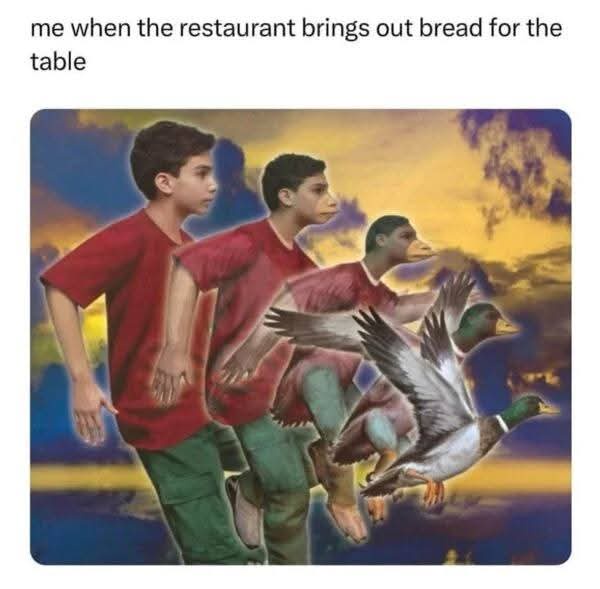 The image shows a boy in a red shirt and green pants, depicted in four progressively more absurd stages: standing, then…