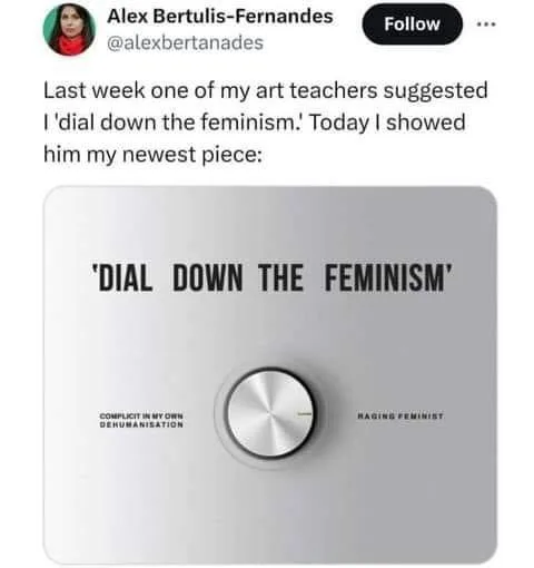 A social media post by Alex Bertulis-Fernandes shows a photo of a silver control panel with a large knob. The panel is…