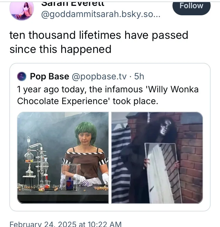 A social media post shows two side-by-side images: one of a woman in a green wig and brown top behind a lab setup with…