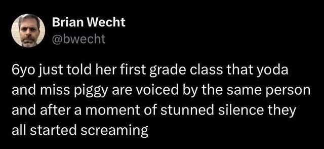 A black background image displays a Twitter post by Brian Wecht (@bwecht) featuring a circular profile picture of a man with…