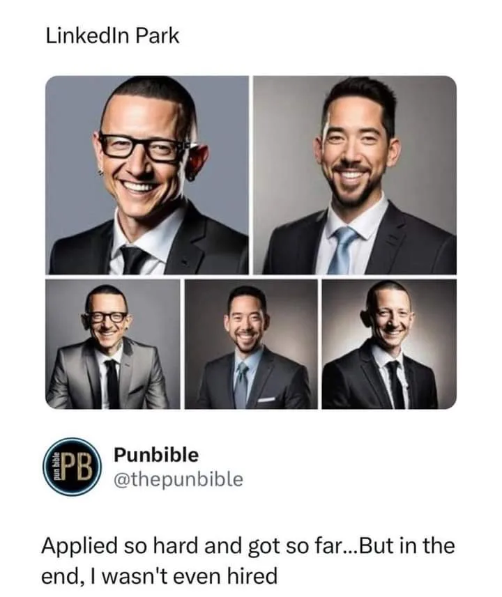The image displays a grid of six professional headshots of two men, each appearing in three different suits and poses. The…