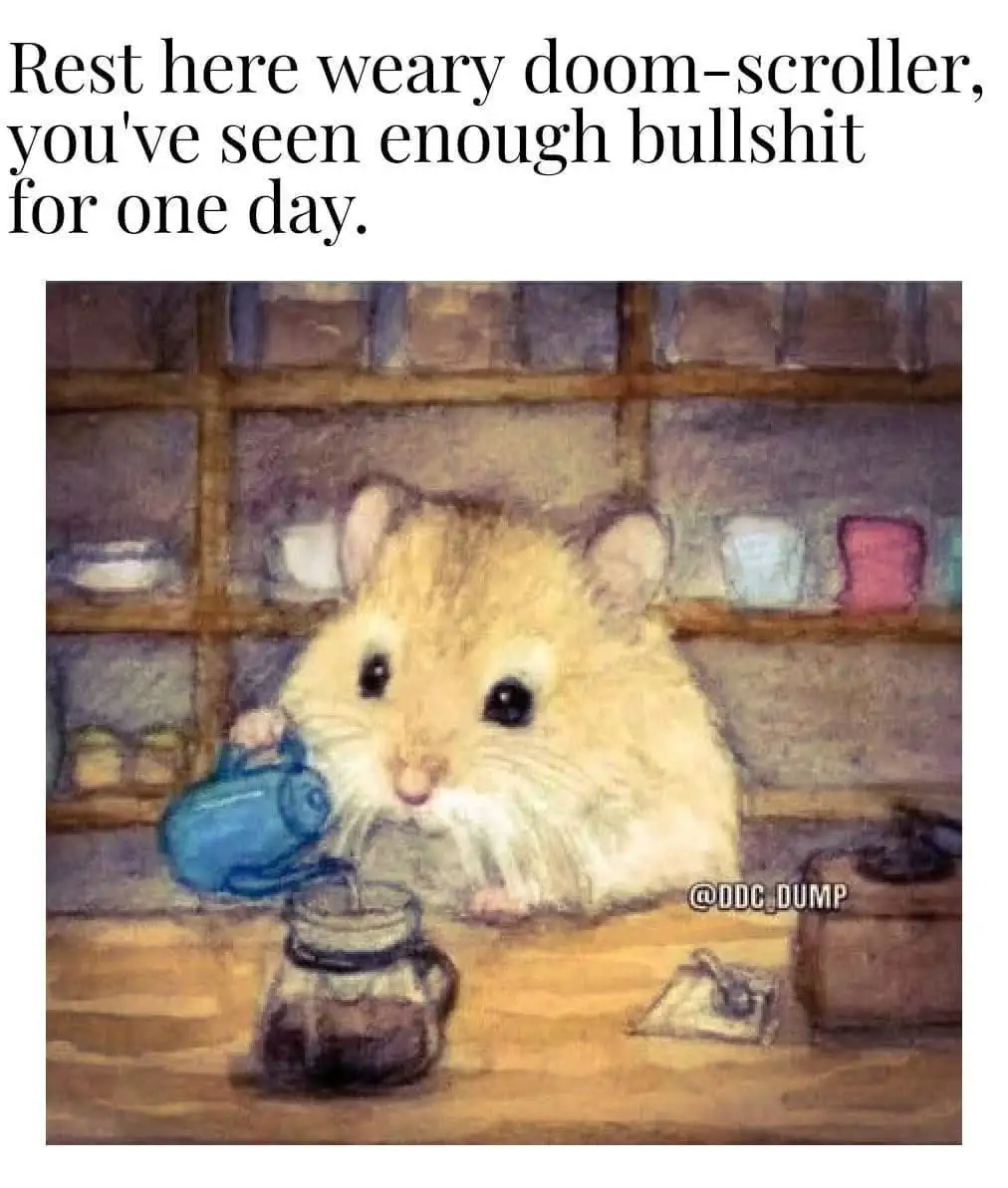 A watercolor-style illustration shows a fluffy, light-brown hamster sitting at a wooden counter, pouring liquid from a small…