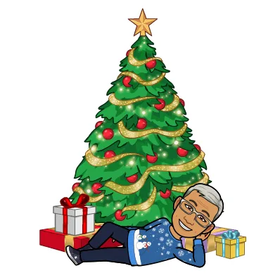 A cartoon man with glasses and gray hair lies on his back smiling, resting his head on his hands, in front of a large…