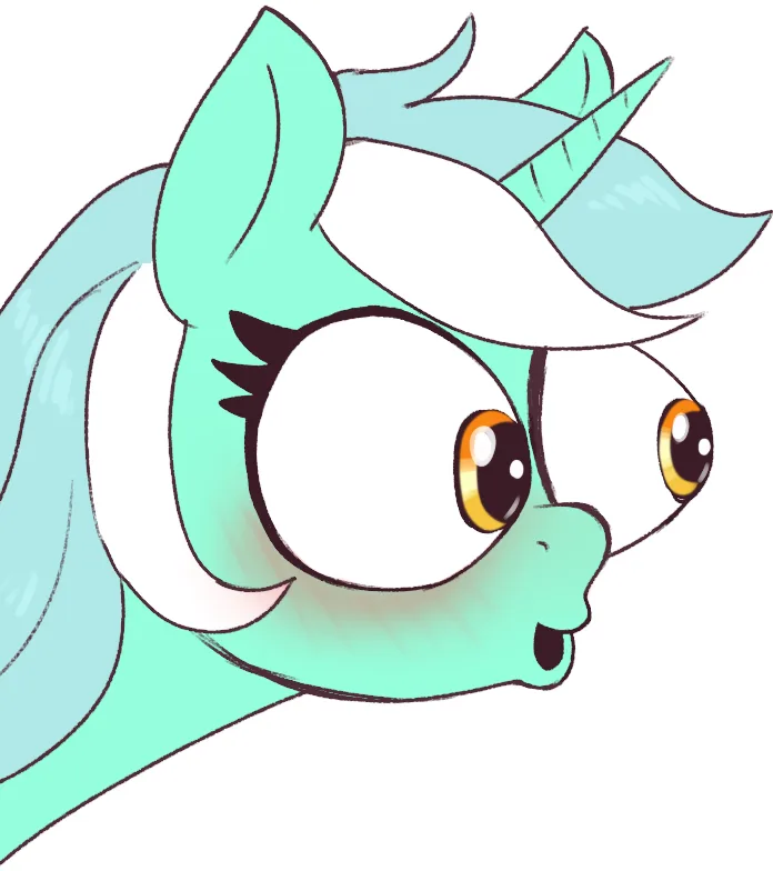A teal-colored cartoon unicorn with a white mane and horn, shown in profile with wide, shocked eyes and an open mouth…