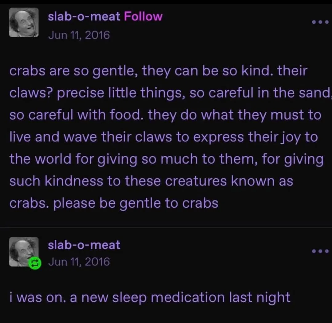 A screenshot of a social media post by 'slab-o-meat' from June 11, 2016, showing two replies. The first is a long, overly…