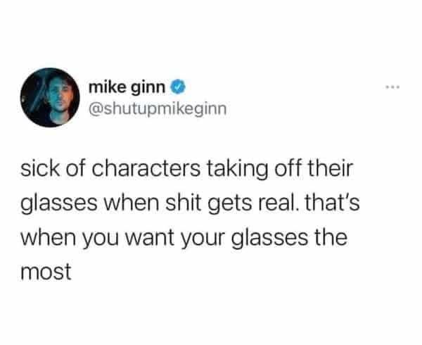 A screenshot of a tweet from Mike Ginn (@shutupmikeginn) showing his profile picture and the text: 'sick of characters…