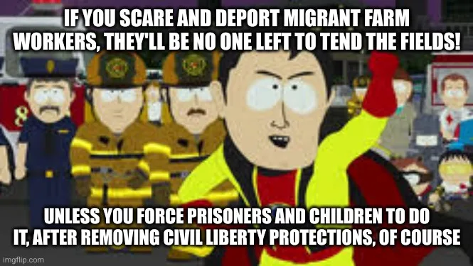 The image features a cartoon character from South Park, likely Stan Marsh, in the foreground with a raised fist, looking…