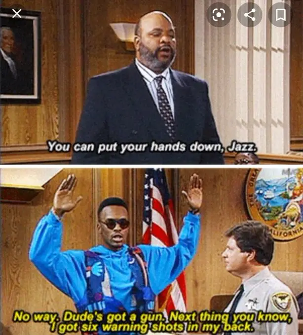 The image is a two-panel meme from the TV show 'Martin'. In the top panel, a man in a suit says, 'You can put your hands…