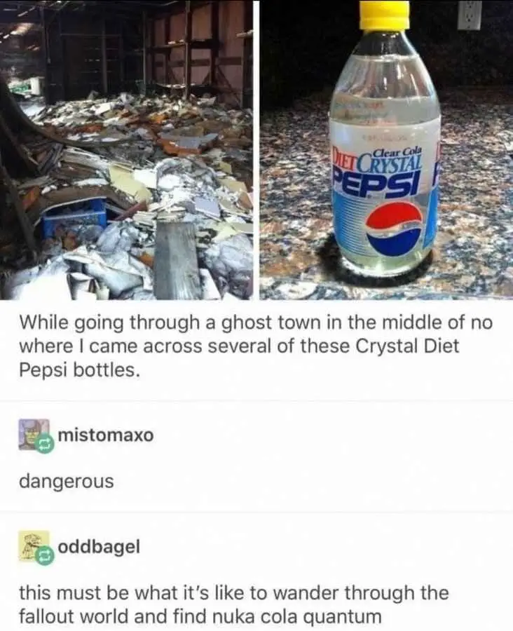 The image is a split-screen meme. The left panel shows a dilapidated, debris-filled interior of a building, suggesting a…
