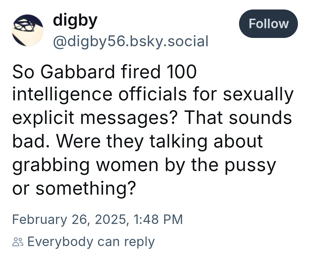 A screenshot of a social media post by user 'digby' on a platform resembling Bluesky, showing a tweet-like message. The text…