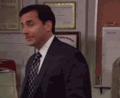 A six-panel image sequence shows Michael Scott from The Office progressively escalating from a smug expression to shock and…