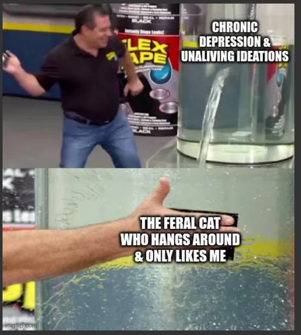 A man in a black shirt and jeans stands in a workshop, gesturing excitedly beside a large container of Flex Tape. Water is…