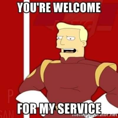 A cartoon man with blond hair and a red and gold outfit stands with his hands on his hips against a red background. White…