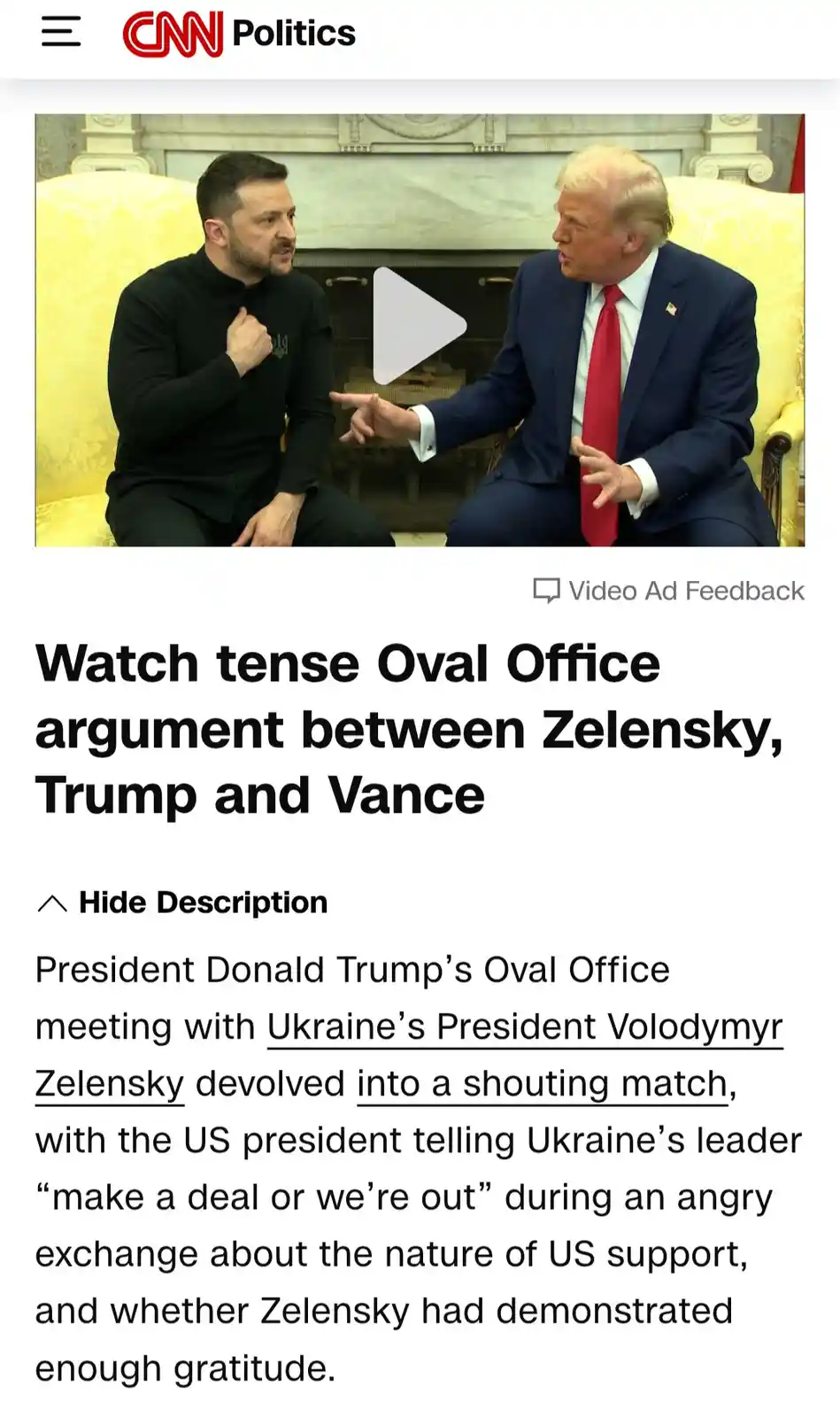 The image shows a screenshot of a CNN Politics video thumbnail featuring two men seated in ornate yellow chairs facing each…