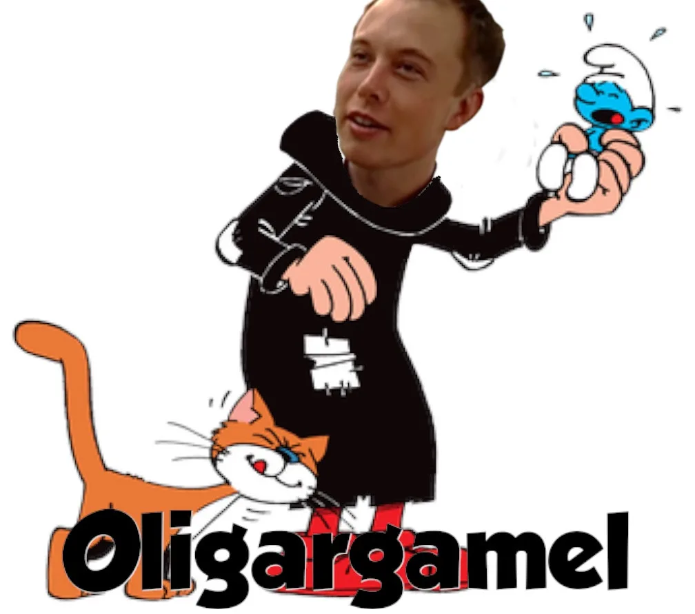 A digitally altered image shows a person's head superimposed onto a cartoon character wearing a black outfit, holding a…