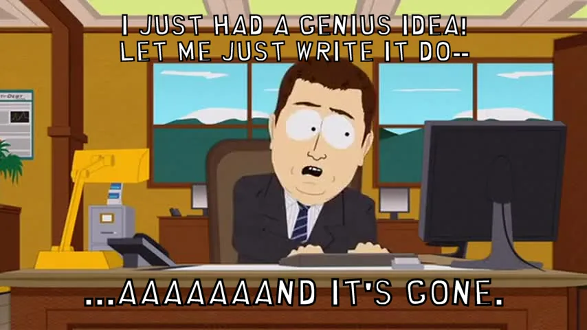 A cartoon man in a suit sits at a desk in an office, looking shocked with wide eyes as he types on a keyboard. The text…