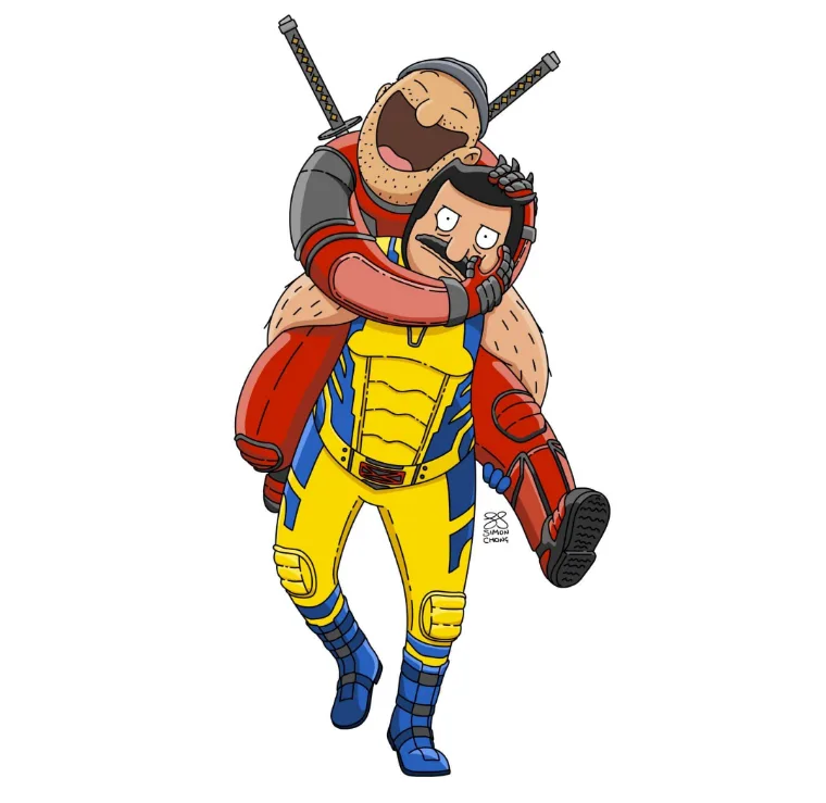 A cartoon image shows a large, bearded man in red and grey armor with two swords on his back, joyfully hugging a smaller man…