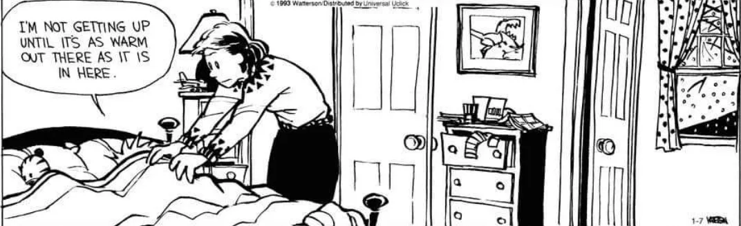 A black-and-white comic strip panel shows a woman in a bedroom, leaning over a bed and pulling back the covers to reveal a…