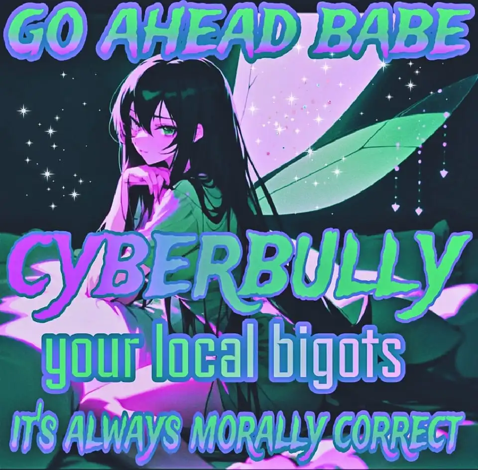 An anime-style illustration of a young woman with long dark hair and green eyes, wearing a green outfit and large green…