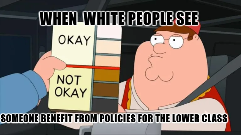 A cartoon image of Peter Griffin from Family Guy sitting in a car, looking confused as a hand holds up a color swatch card…