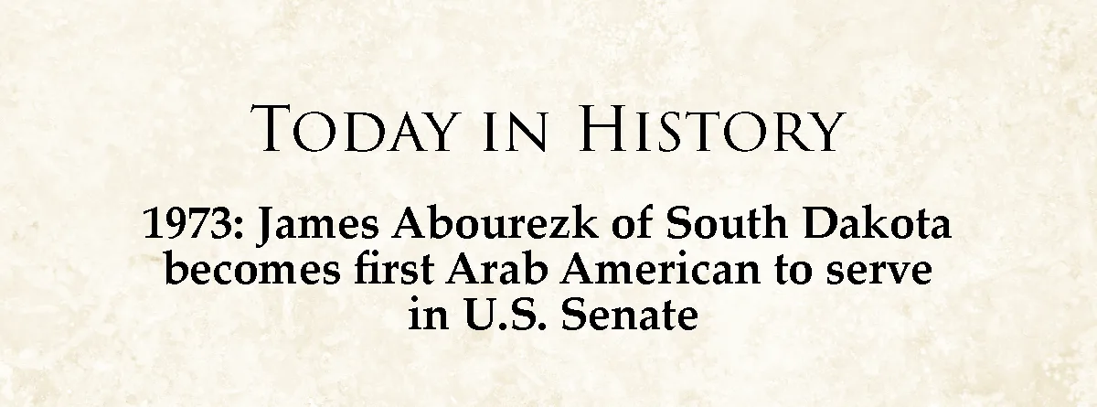 The image displays a beige, parchment-textured background with black serif text. The top line reads 'TODAY IN HISTORY'…