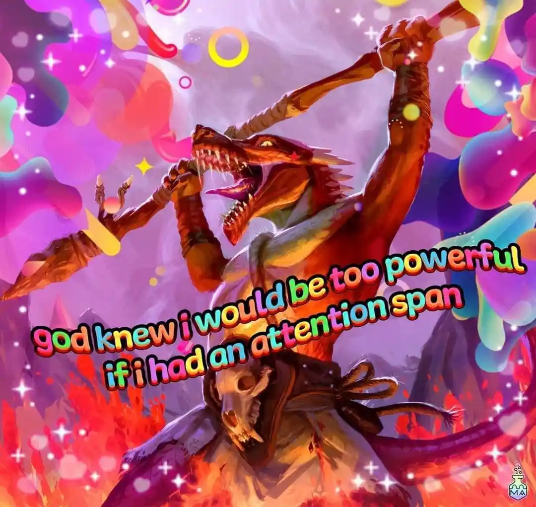A cartoonish, muscular dragon with a skull on its back and glowing eyes roars triumphantly against a psychedelic background…