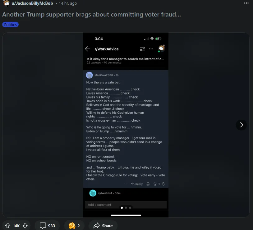A Trump Supporter Brags About Alleged Voter Fraud