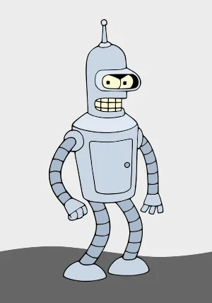 Six panels show the animated robot Bender from Futurama, each with a different facial expression ranging from angry to smug…