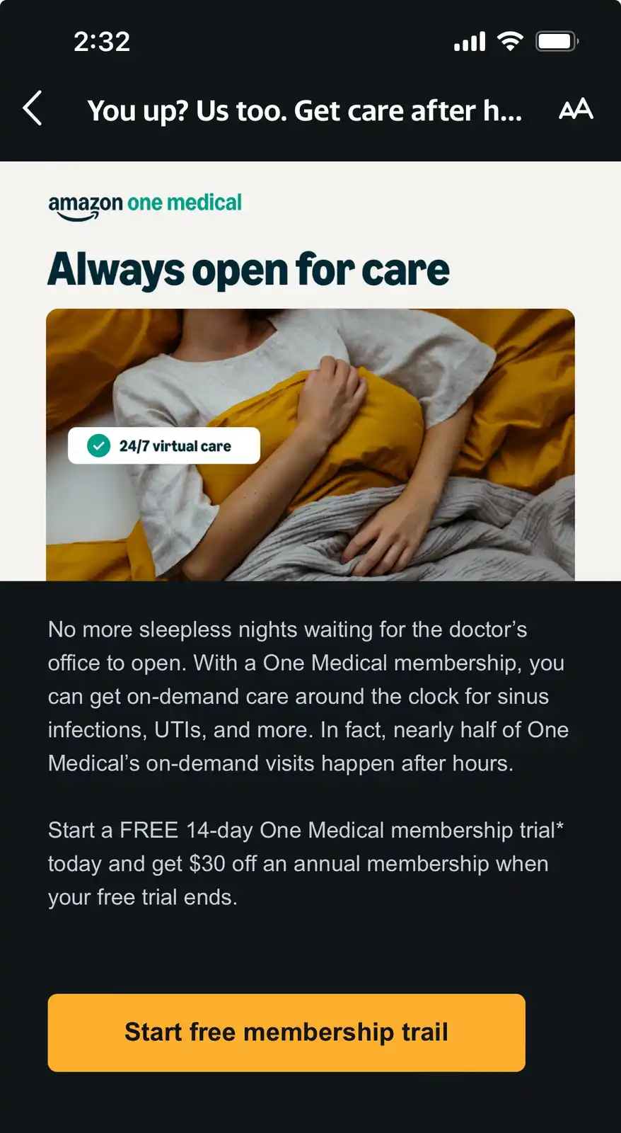 Enjoying a free trial with Amazon Medical services!