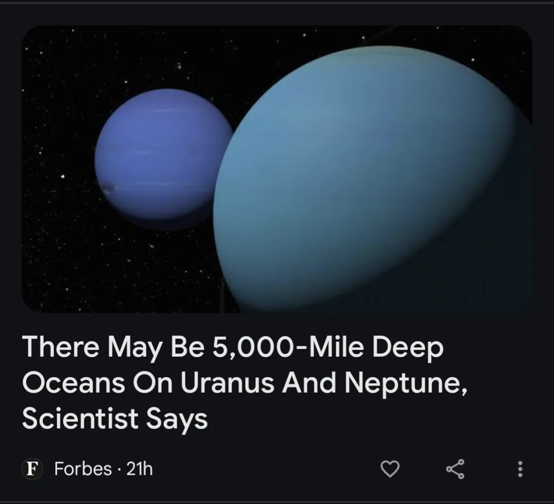 An image shows two large, blue gas giants, Uranus and Neptune, set against a starry space background. Overlaid text reads…