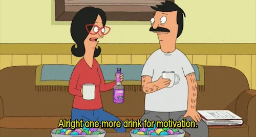 A four-panel comic strip from 'Bob's Burgers' shows Linda and Bob sitting on a couch with snacks and drinks. In each panel…