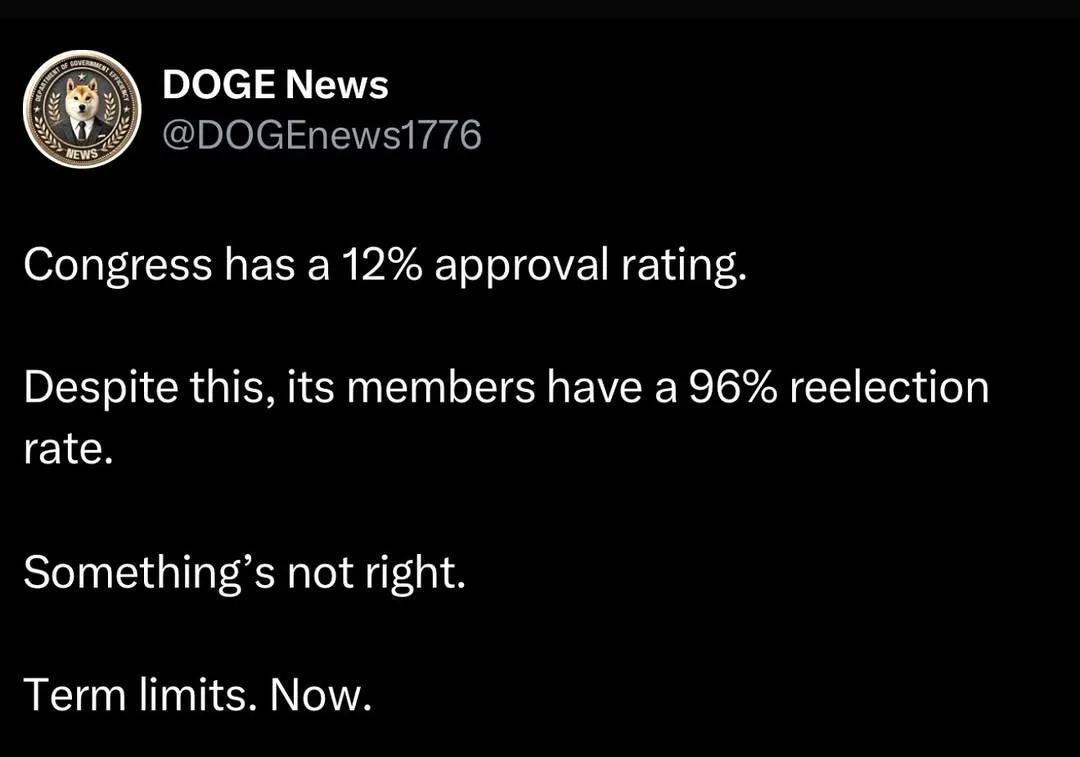 A screenshot of a tweet from the account 'DOGE News' (@DOGEnews1776) with a circular profile picture of a doge in a suit…