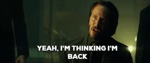 The image displays two rows of identical frames showing actor Keanu Reeves as John Wick in a dimly lit, atmospheric setting…