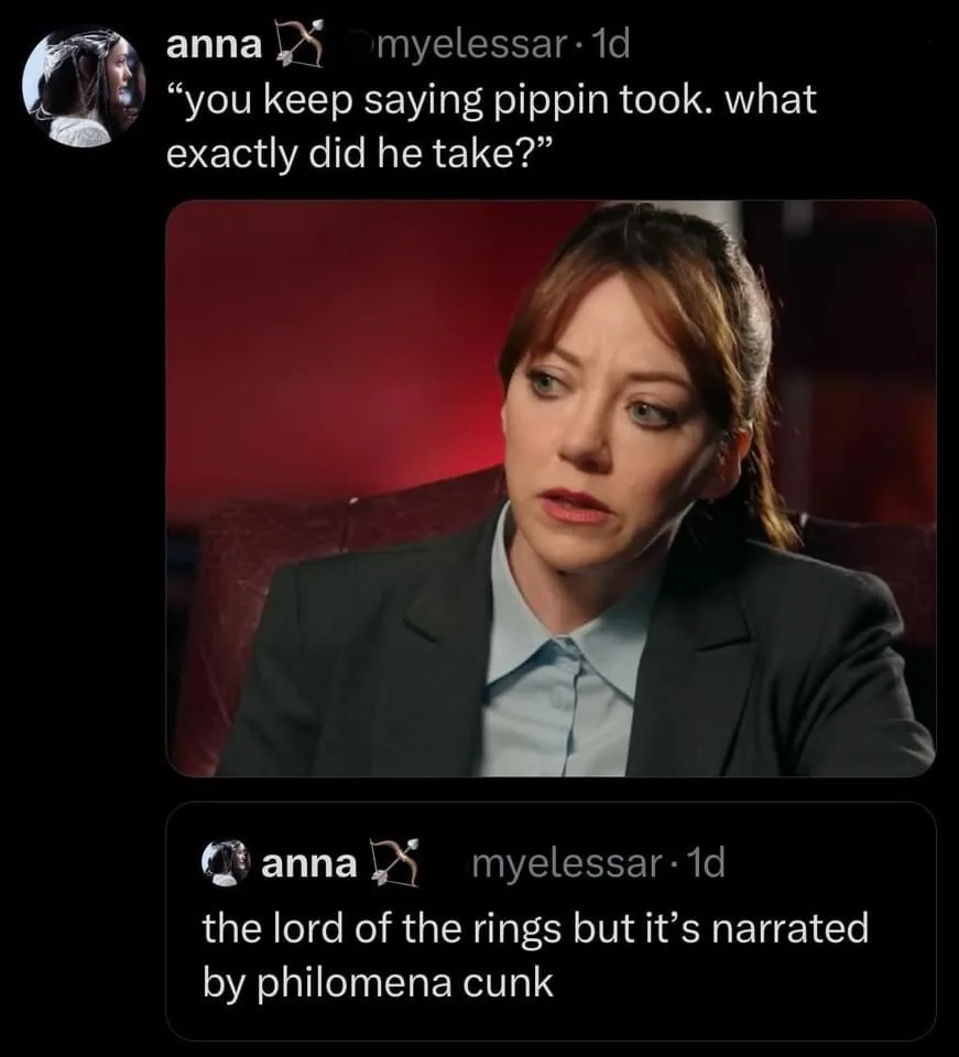 A screenshot of a Reddit comment thread where the top comment asks 'you keep saying pippin took. what exactly did he take?'…