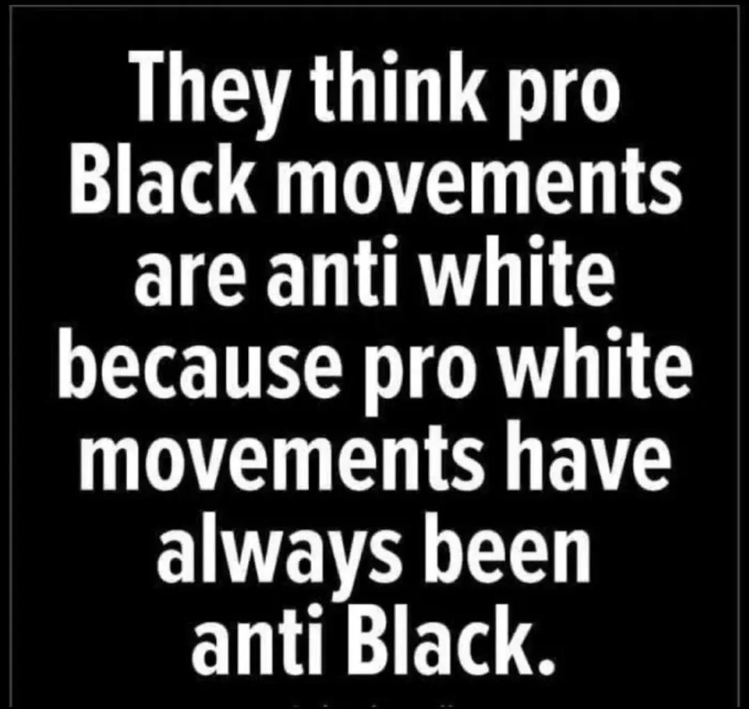 A black background with large white text that reads: 'They think pro Black movements are anti white because pro white…