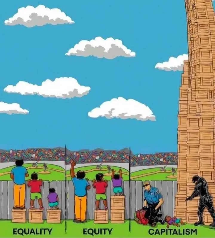 A cartoon depicts three groups of children watching a baseball game from behind a fence. The left group stands on…