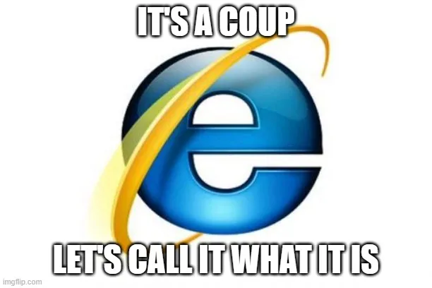 The image displays the iconic blue and yellow Microsoft Internet Explorer logo, overlaid with bold white text. The top text…
