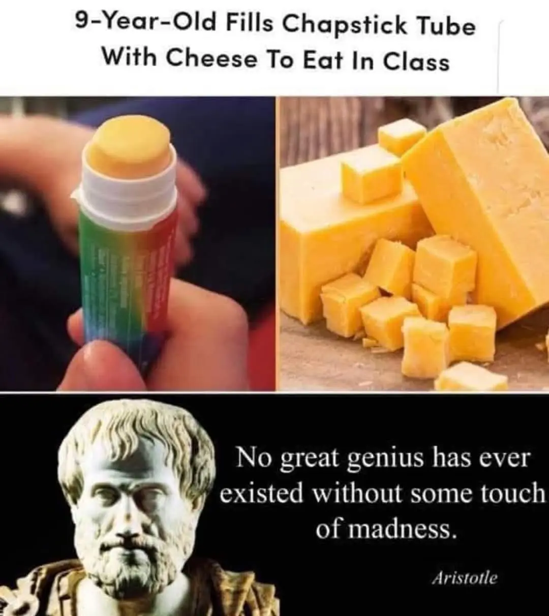 The image shows a split-screen: on the left, a hand holds a chapstick tube filled with yellow cheese; on the right, chunks…
