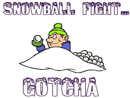 A six-panel comic strip shows a cartoon boy in a green hat and blue jacket repeatedly throwing snowballs from a snow pile…