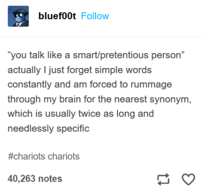 A screenshot of a Tumblr post by user 'bluef00t' showing a text-based meme. The post features a quote that reads 'you talk…