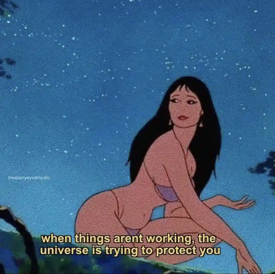 An animated woman with long black hair sits on a rock under a starry night sky, looking serene. The overlaid text reads…